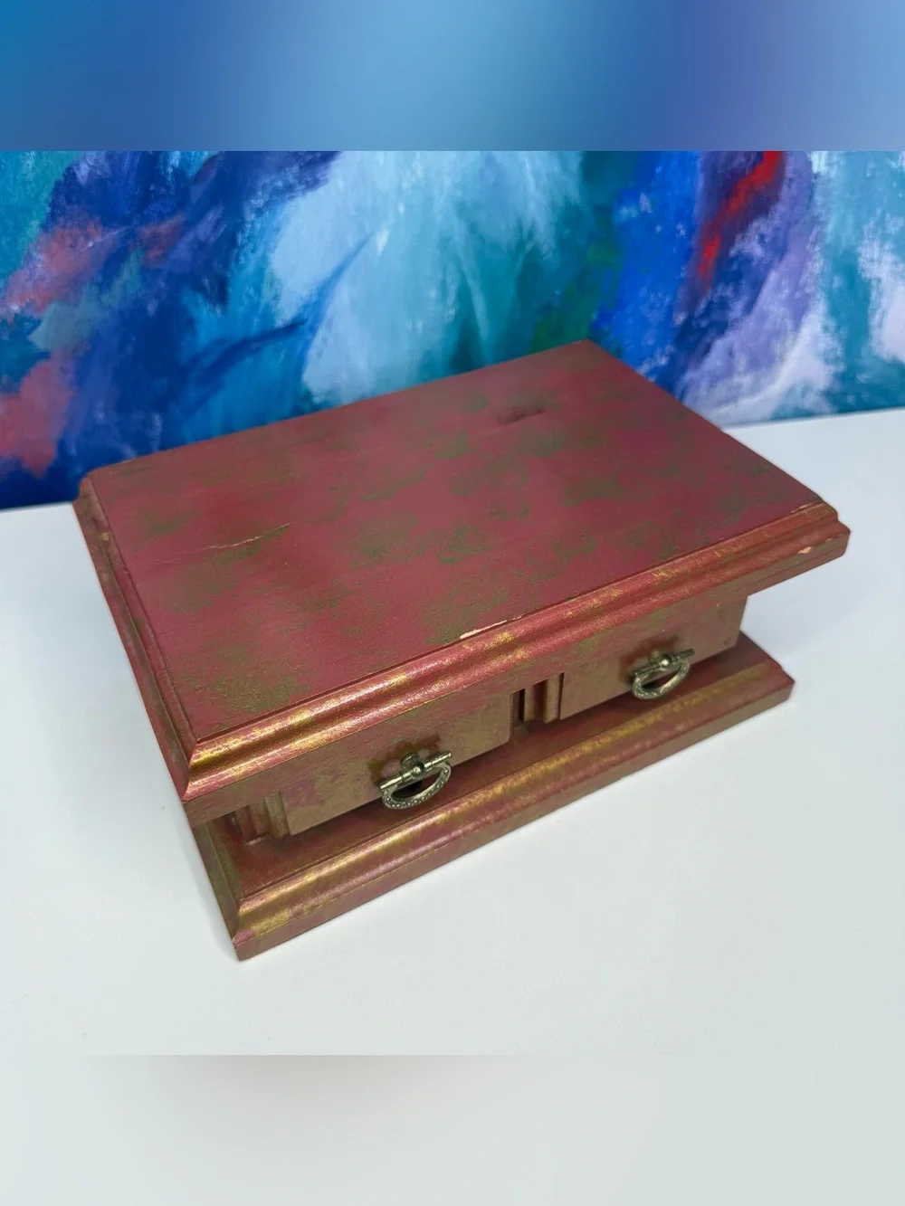 Wood Jewelry Box Marked Handcrafted at the Maine State Prison Trinket Box Red